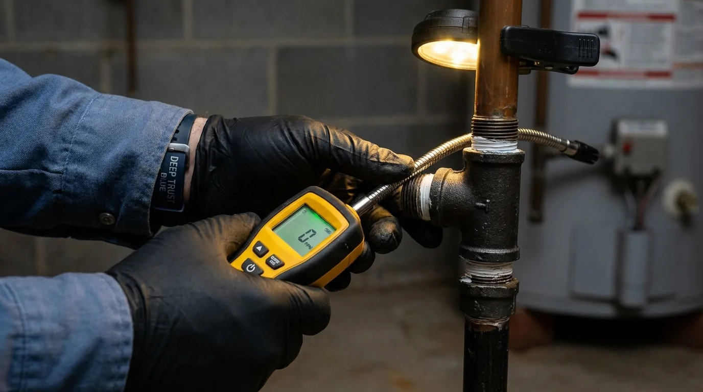 Gas leak detection with electronic sniffer by Johns Plumbing LLC in Rockford