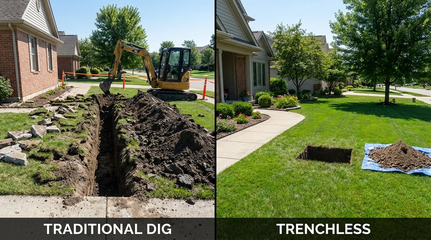 Trenchless sewer repair with minimal yard damage versus traditional excavation in Rockford, AL
